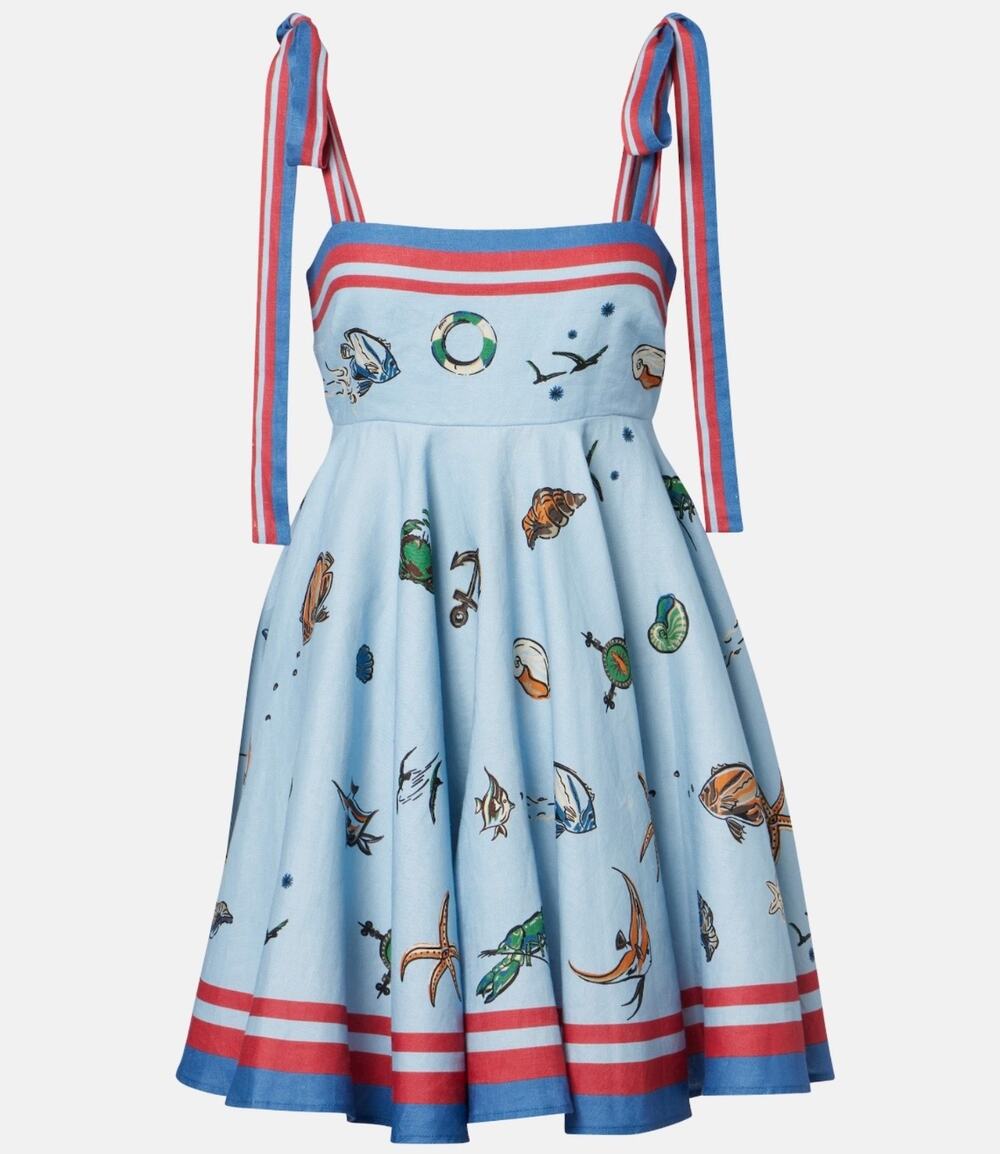 Alemais All Aboard Nautical Print Linen Mini Dress
